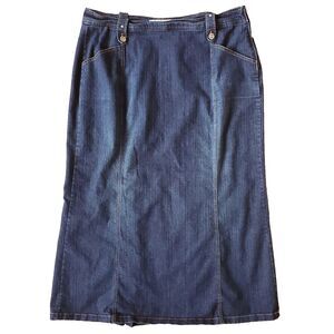 Denim d Gree Maxi Skirt Women 16 Blue Jean Cotton Blend Rhinestone Pleat Cowgirl